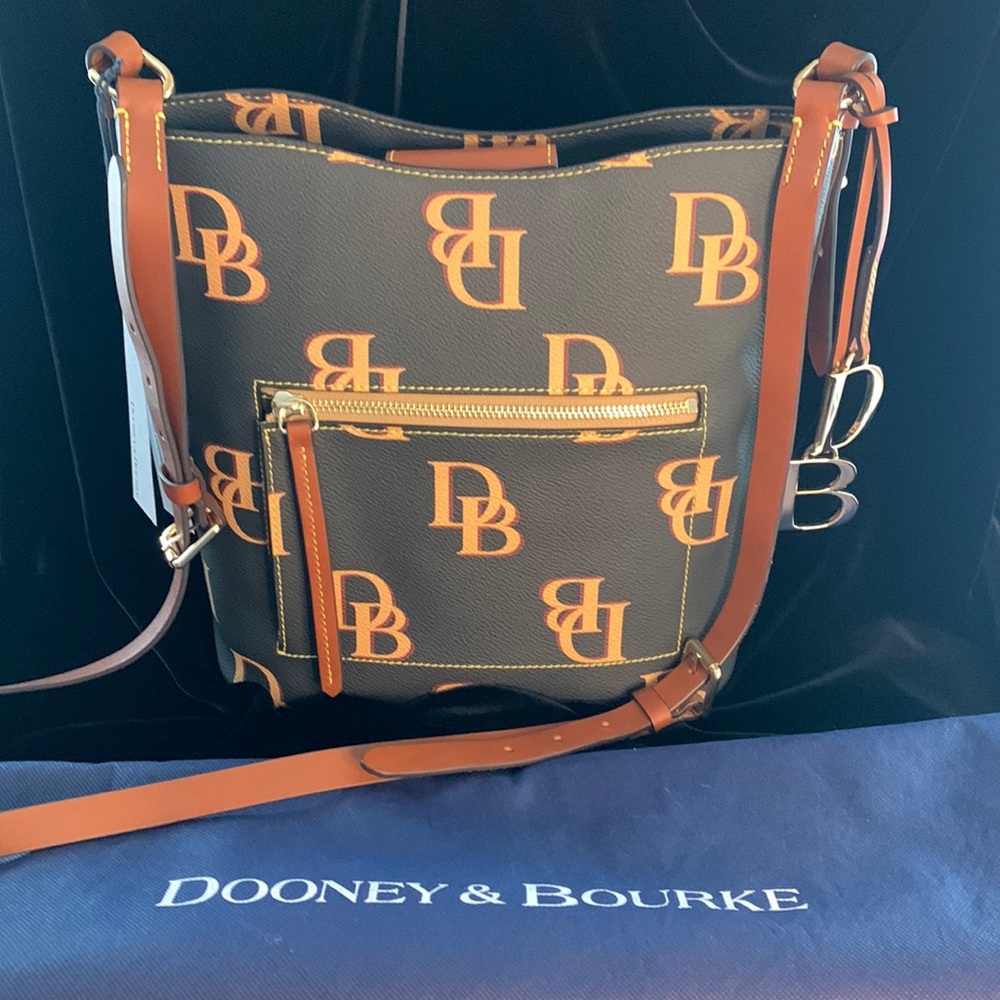 Dooney & Bourke Brown Crossbody Bag with Orange Logo Accents